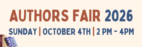 Image reads "Authors Fair 2026, Sunday, October 4th from 2pm to 4pm.